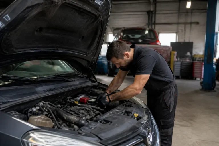 Mécanicien répare un moteur dans un garage à Auto Centrale Venette