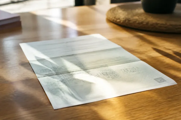Document administratif sur une table ensoleillée, carte grise photographie en gros plan