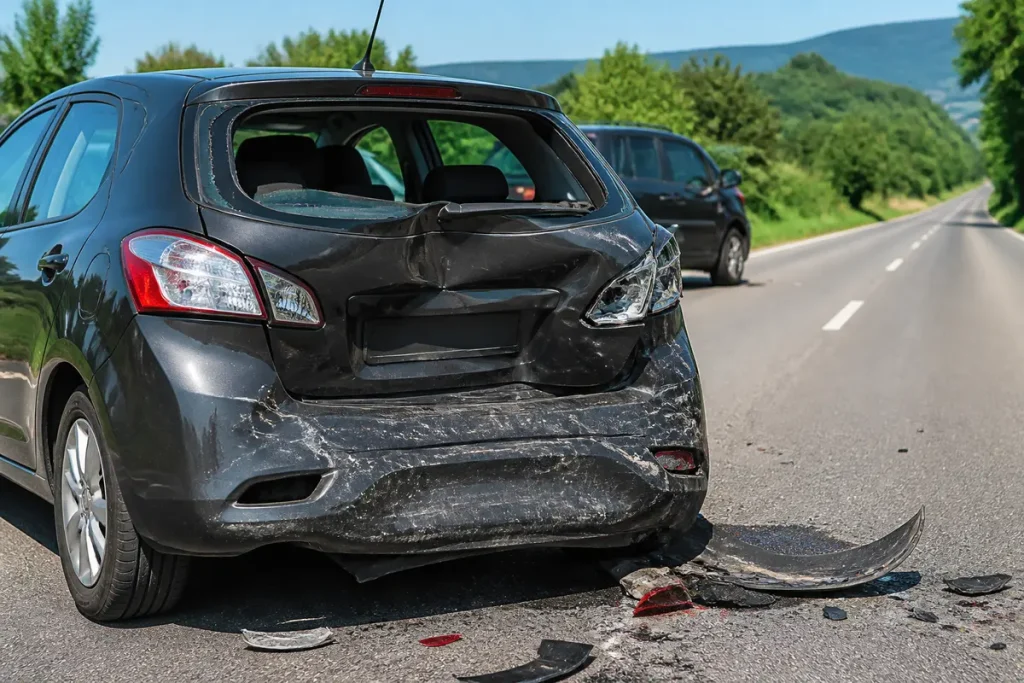Voiture endommagée sur route après avoir percuté une voiture par l'arrière