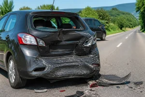 Voiture endommagée sur route après avoir percuté une voiture par l'arrière