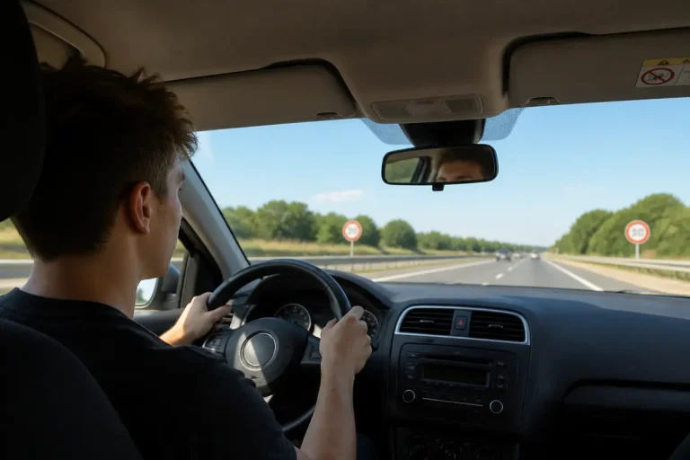 Jeune permis conduit sur route avec limitation de vitesse de 90 km/h