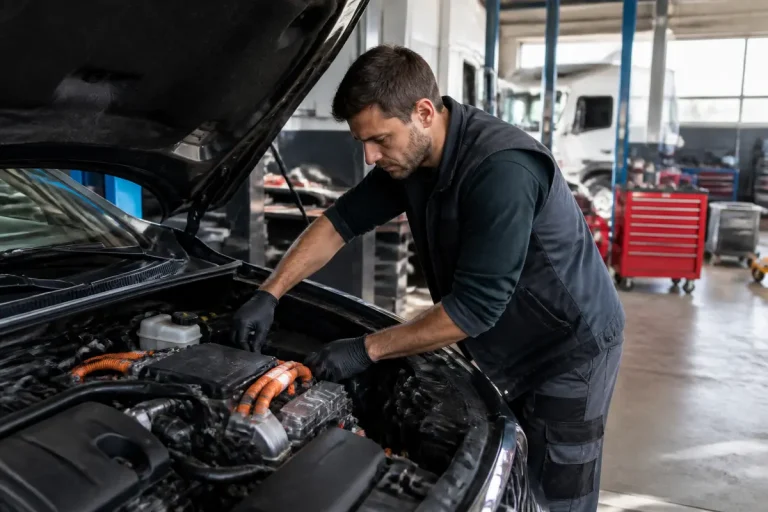 Mécanicien automobile en formation examinant un moteur dans un garage professionnel